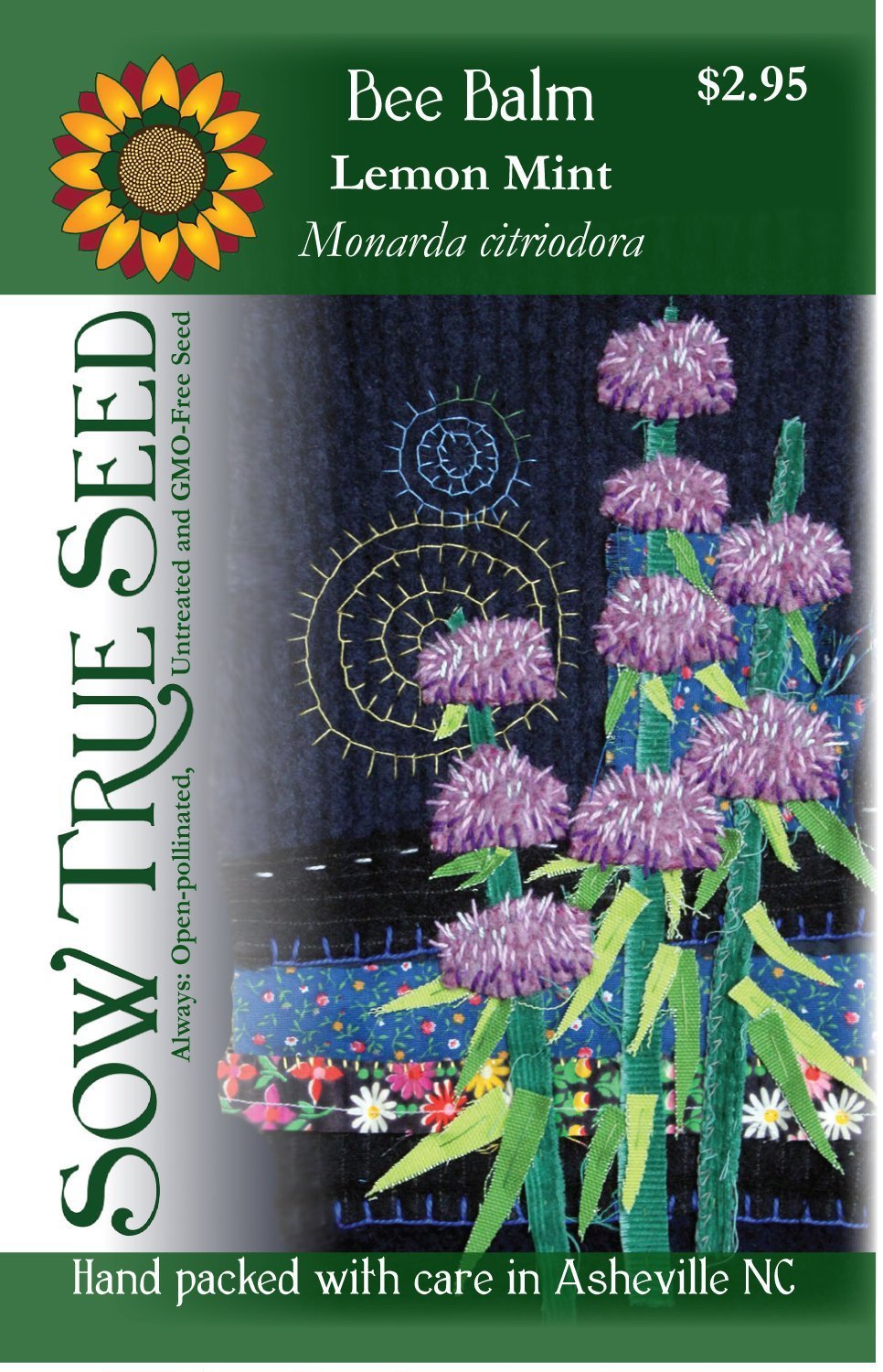 Artist designed packets of Bee Balm Lemon Mint from Sow True Seed Asheville NC. 