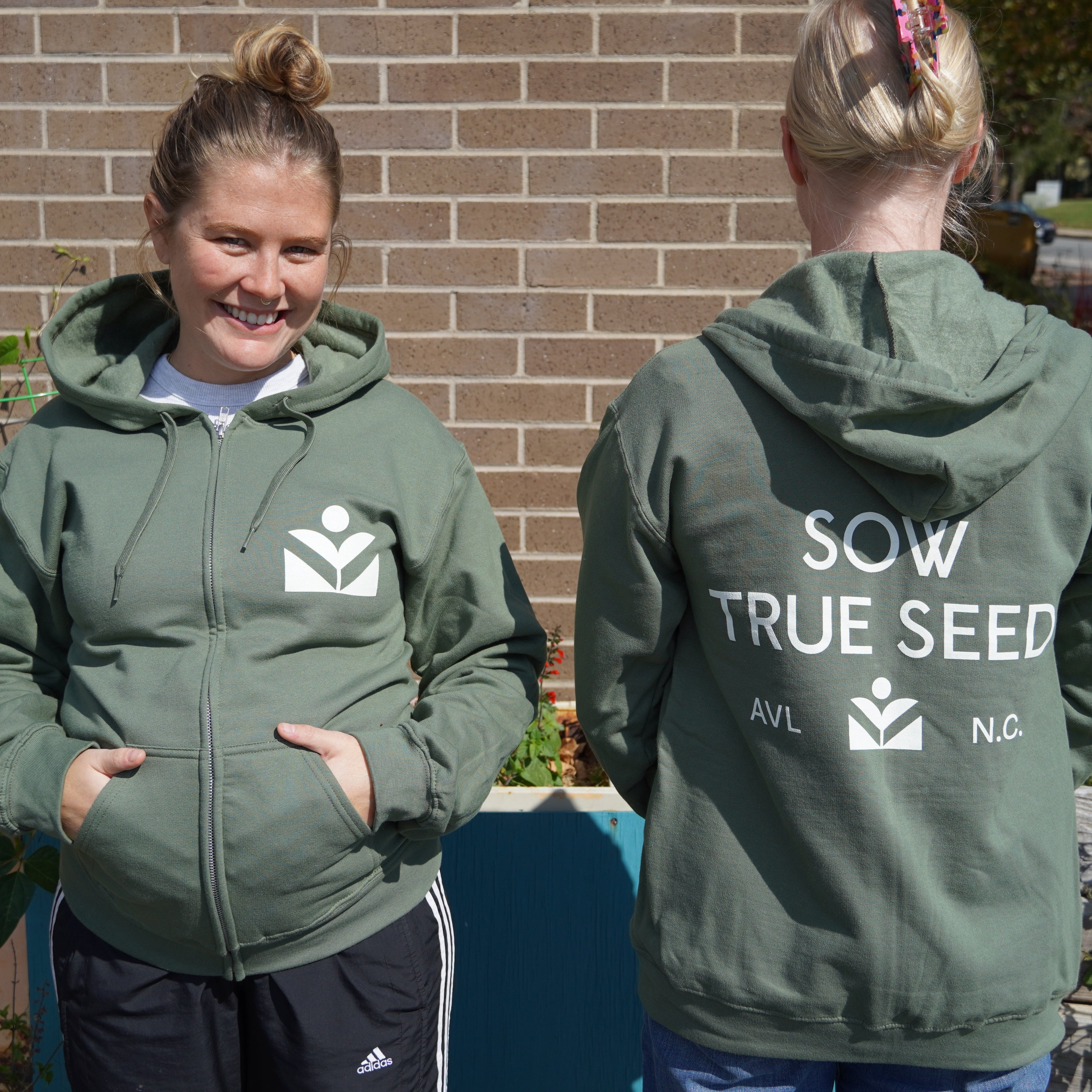 Logo Zip Up Hoodie, Green - Sow True Seed