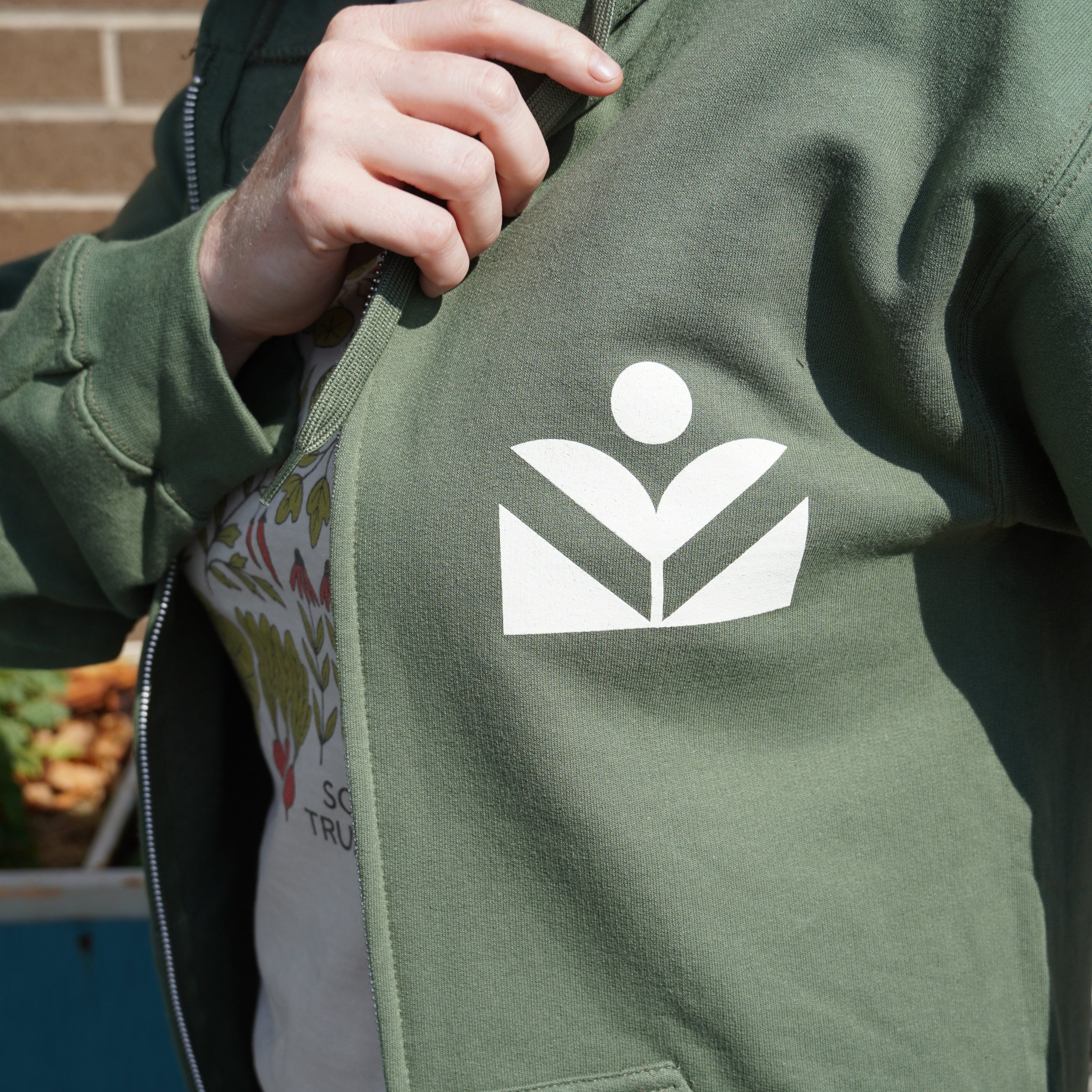 Logo Zip Up Hoodie, Green - Sow True Seed